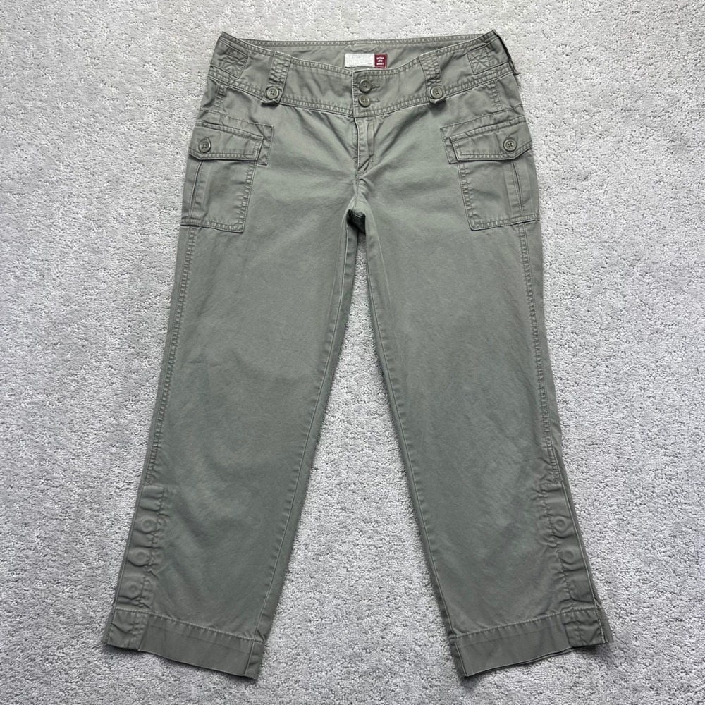 VINTAGE Y2k Old Navy Capri Pants Womens Size 8‎ Green Ultra Low Waist Crop Cargo